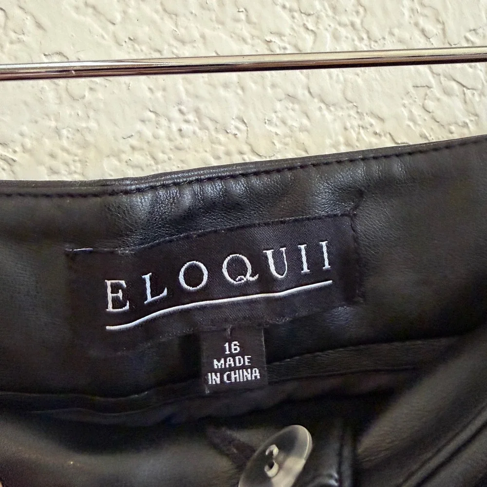 Eloquii Black Faux Leather Straight Leg Pants Plus Size 16 High Rise‎